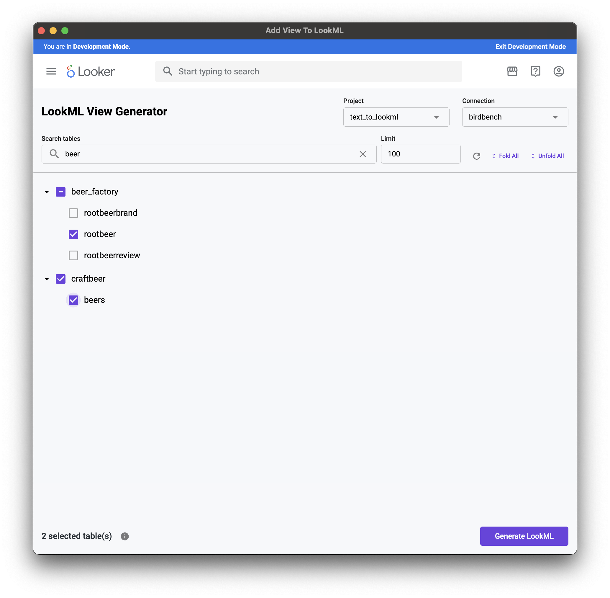 LookML Add View From Table