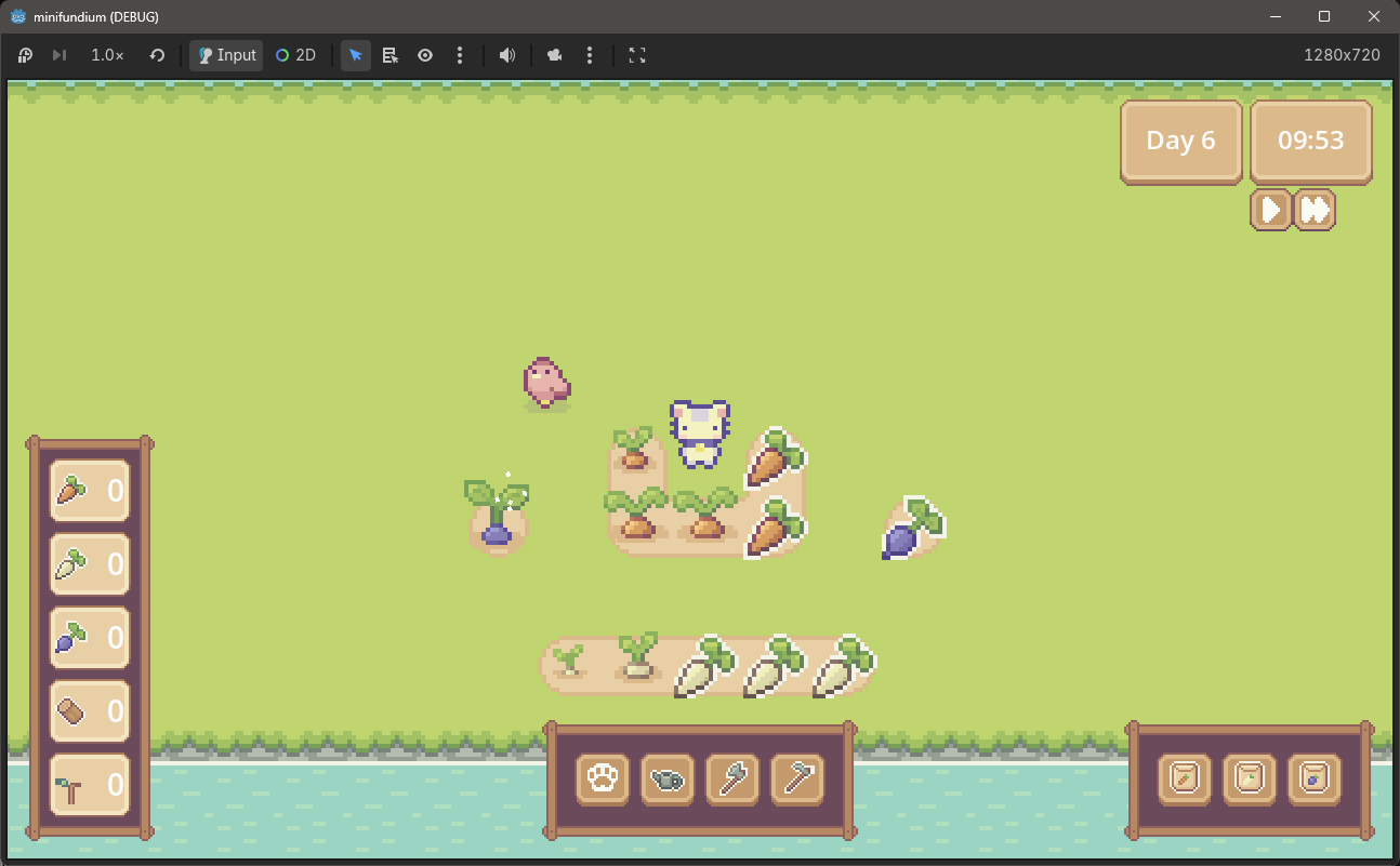 Minifundium gameplay screenshot - chicken helper harvesting crops