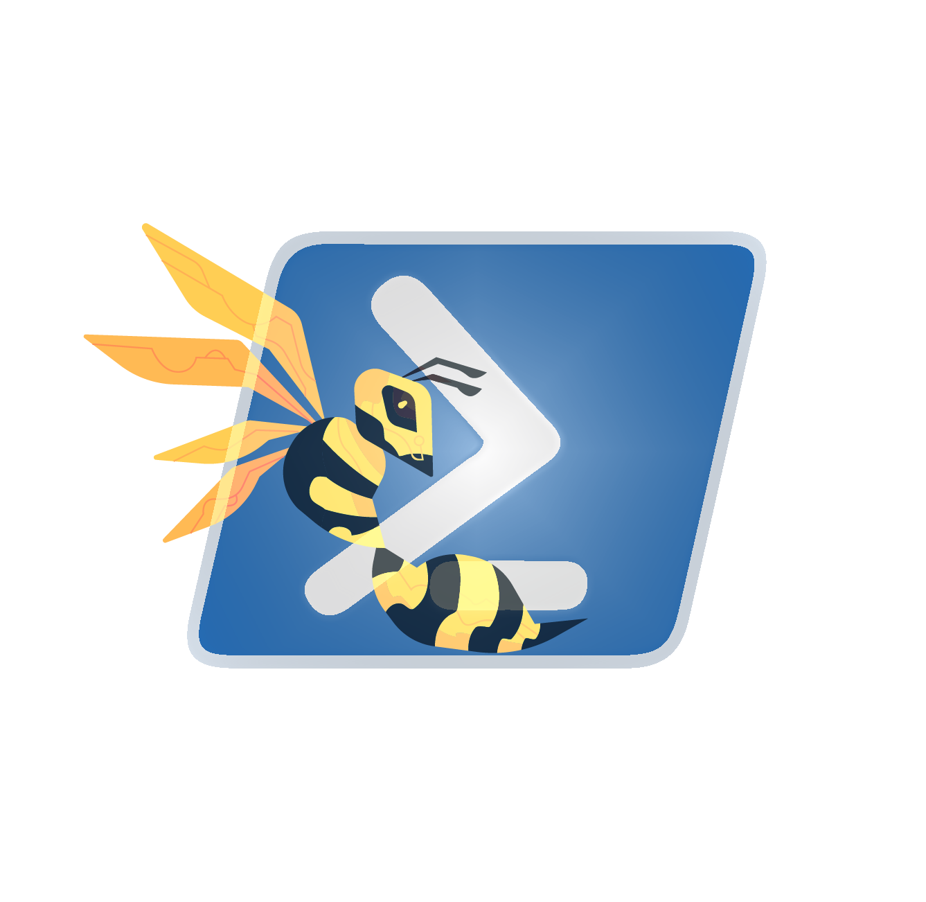 Logo, an abstract illustration of a wasp positioned in front of Windows PowerShell logo