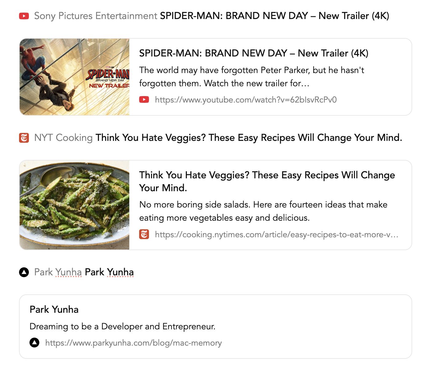 Mentions and link cards in a note