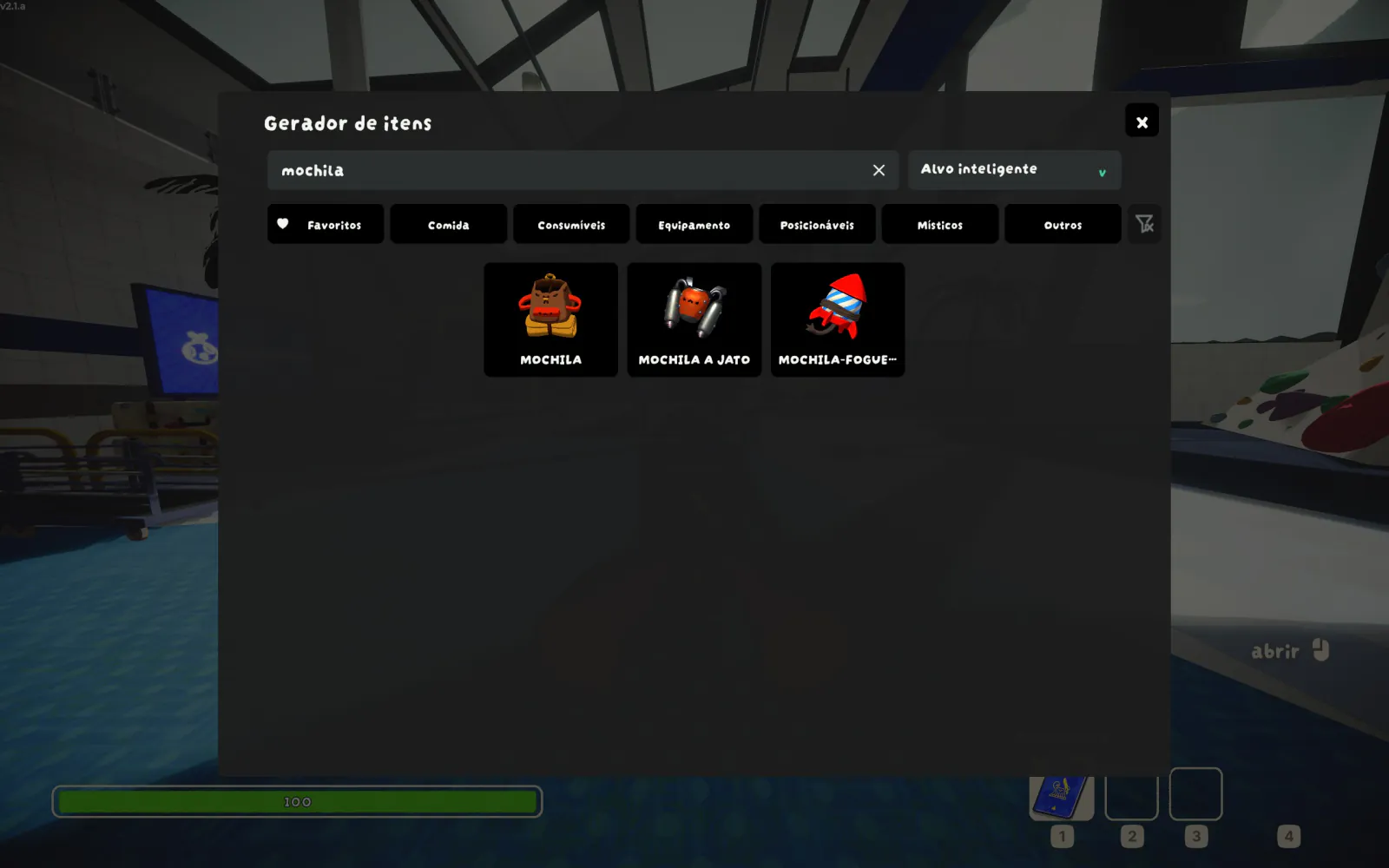 Brazilian Portuguese mochila search with a full-name tooltip