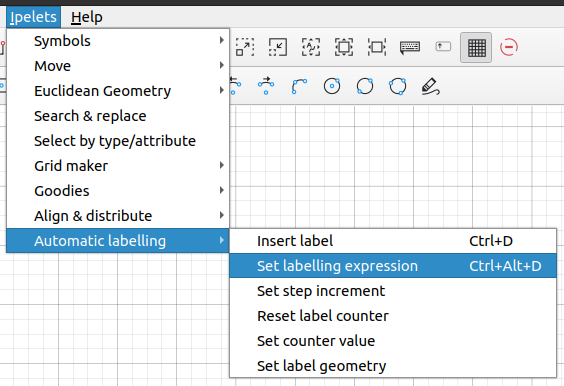 Selecting the appropriate menu: Ipelets > Automatic labelling > Set labelling expression.