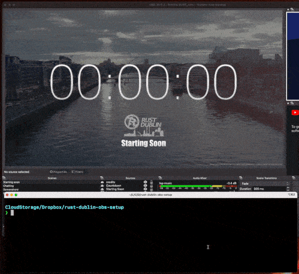A demo gif showing how obs-countdown works in conjunction with OBS