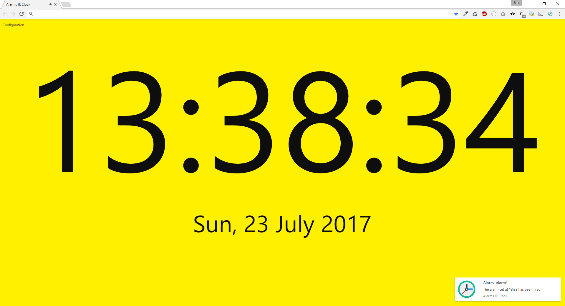 Yellow color. Alarm fired view