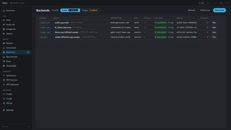 Backends page