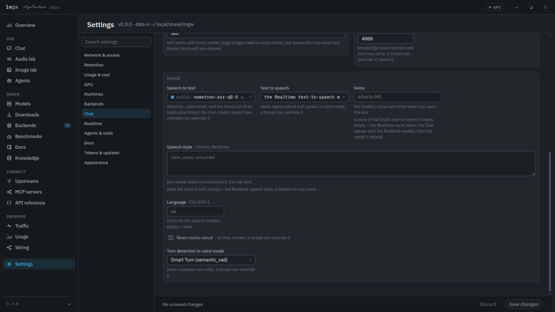 The Voice group in Settings, Chat