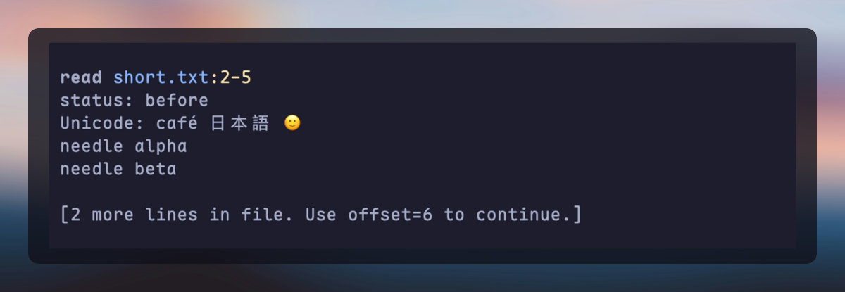 Zentui read result with preview lines under the call.