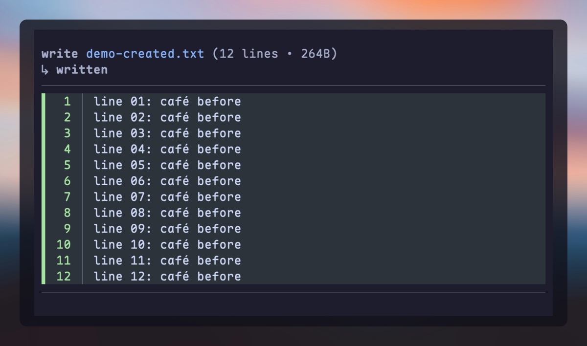 Zentui write showing the written content as an addition-only grid under a neutral written header.