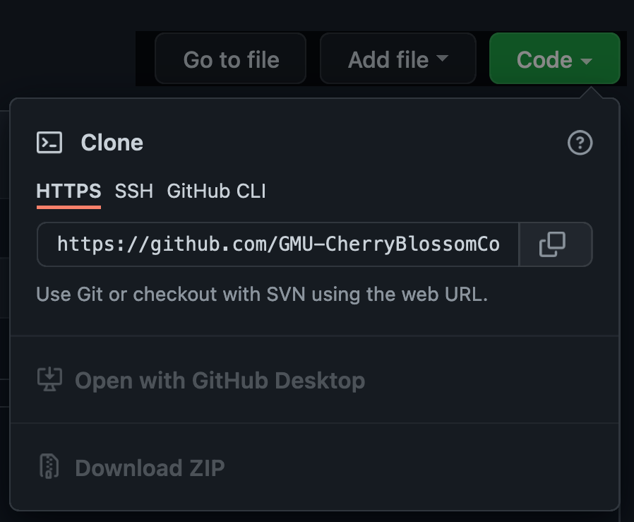 Clone dialog with URLs for cloning