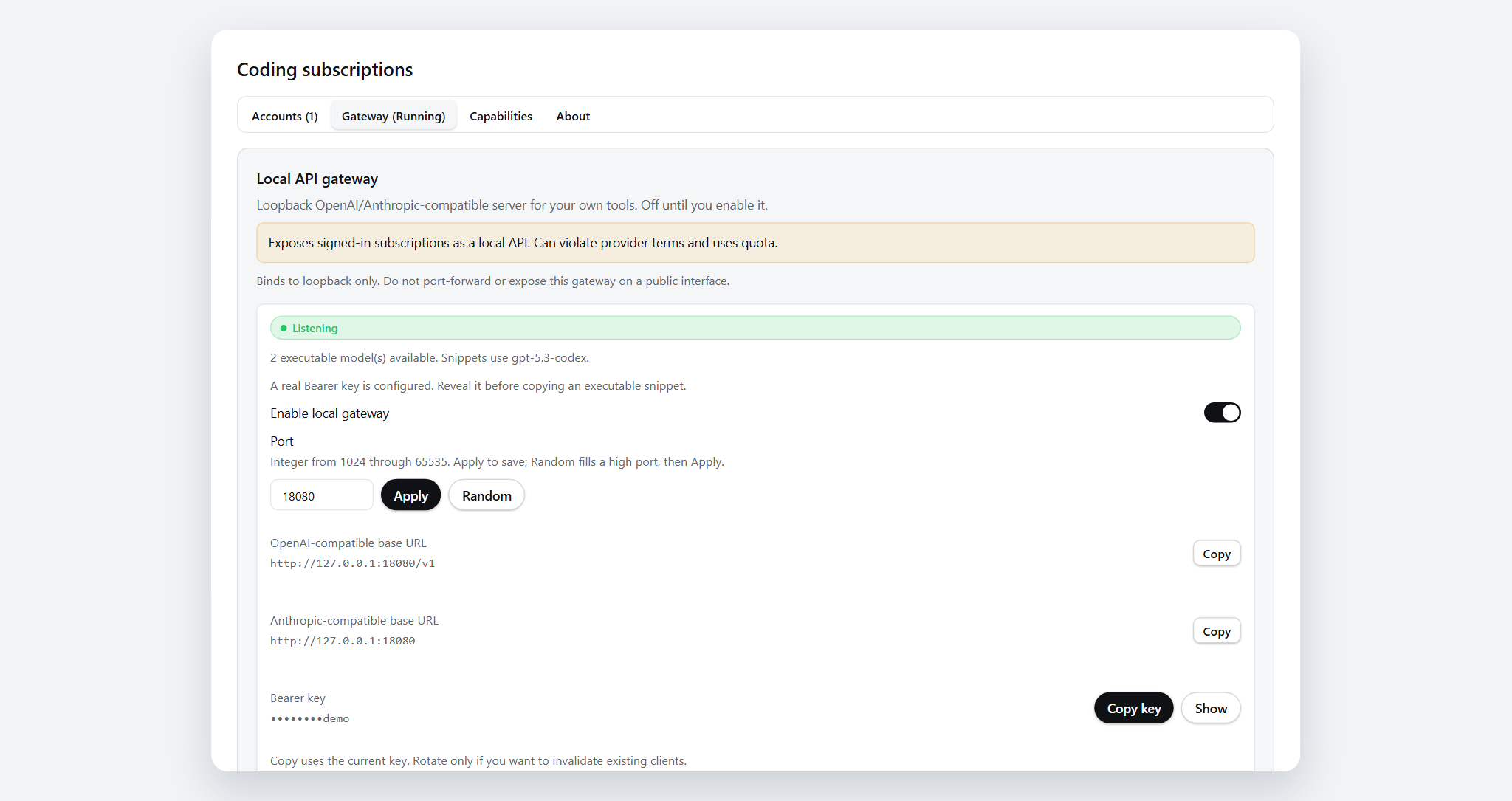 Coding OAuth Gateway tab