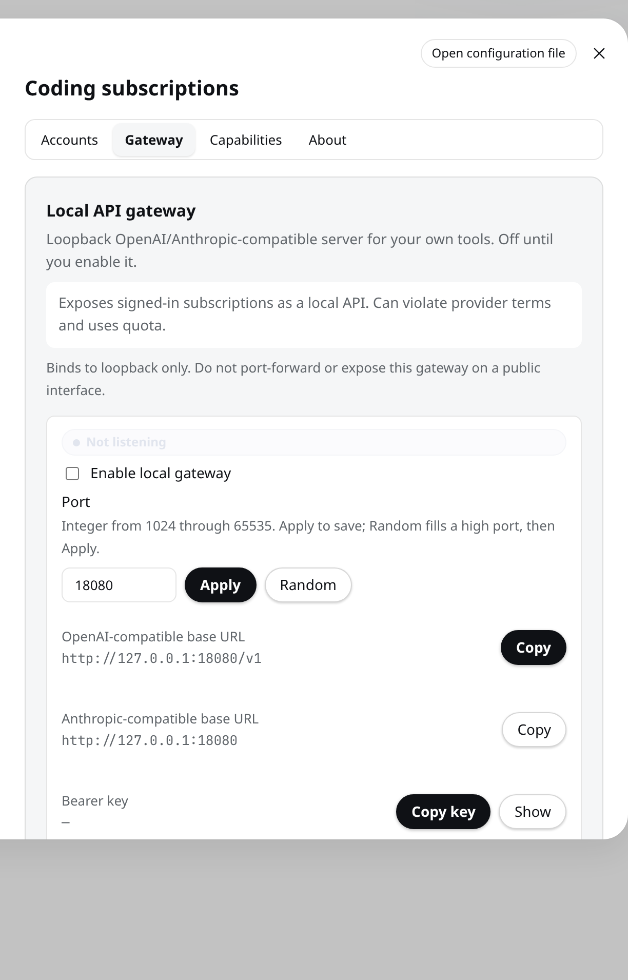 Coding OAuth Gateway tab