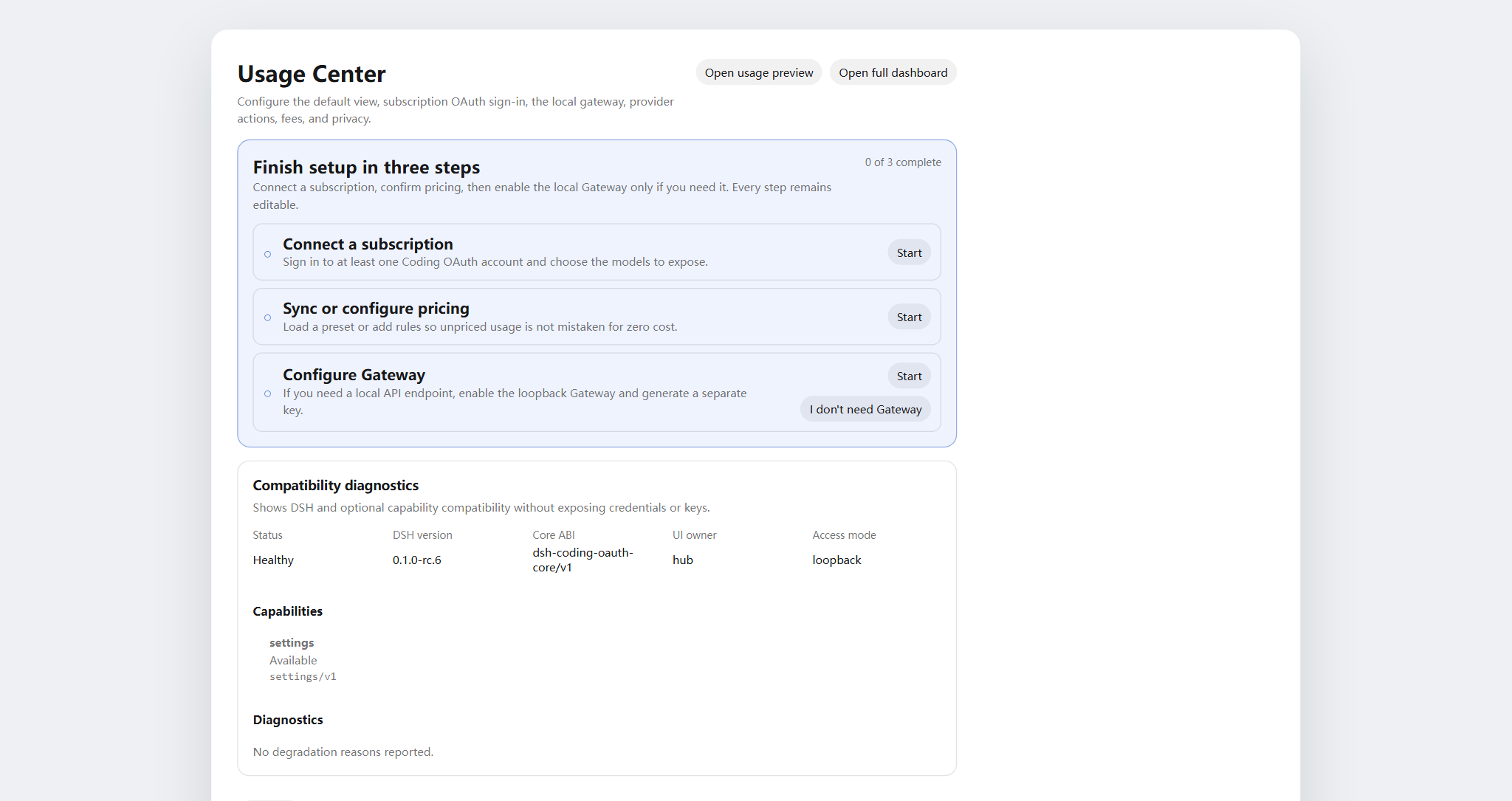 Settings → Usage Center