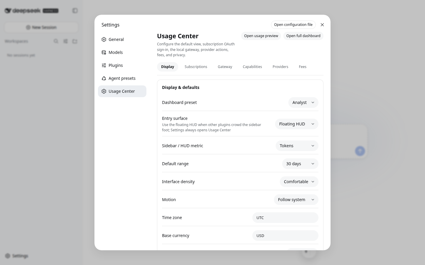 Settings → Usage Center
