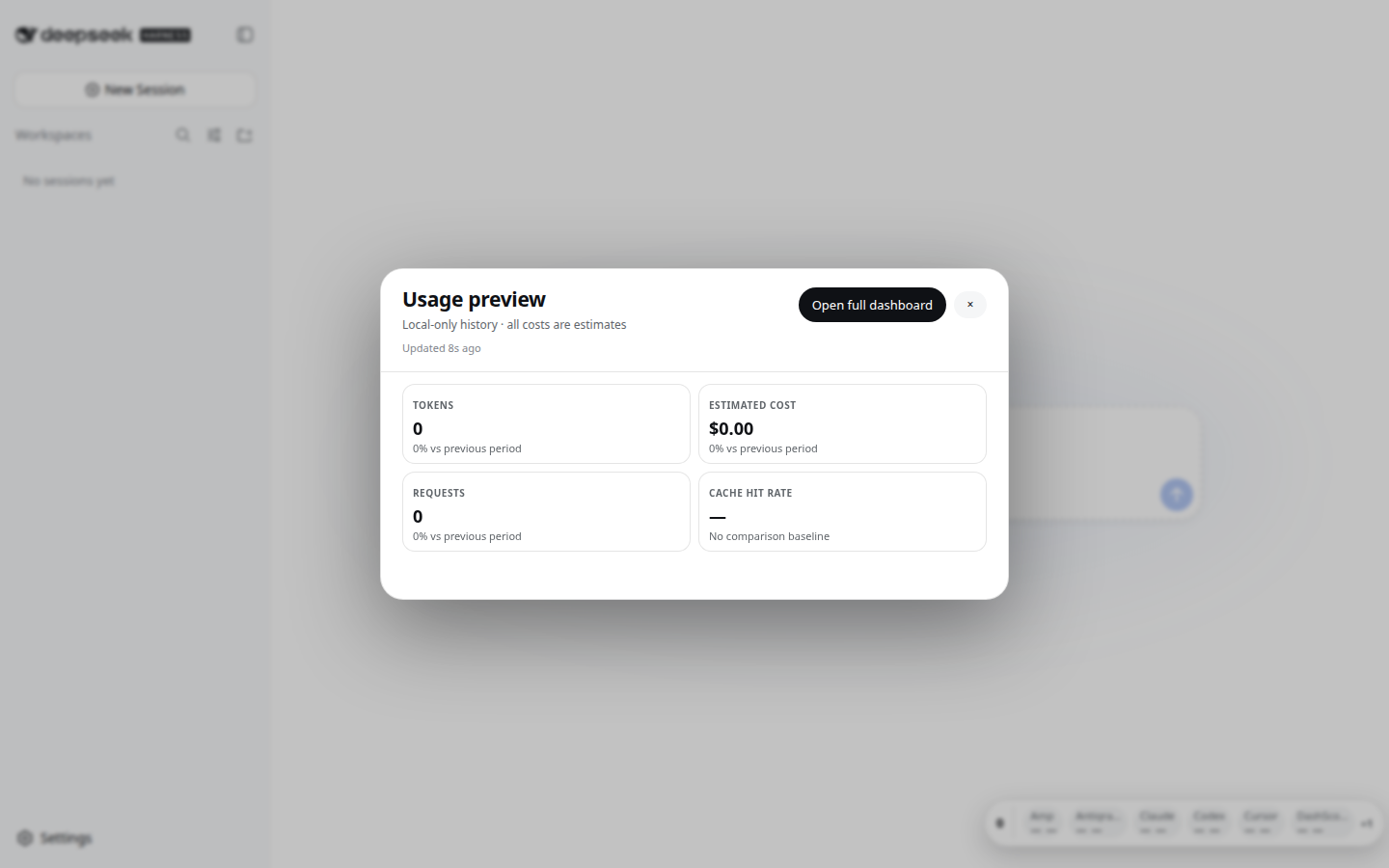 Usage Center quick peek overlay