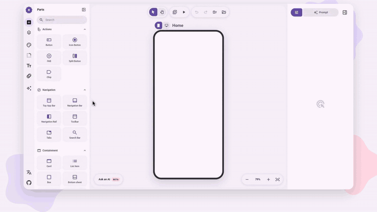 Sketching the Pantry recipe app in M3E Canvas, tapping through its screens, copying the prompt, Claude Code building it in a terminal, and the finished app running on a phone