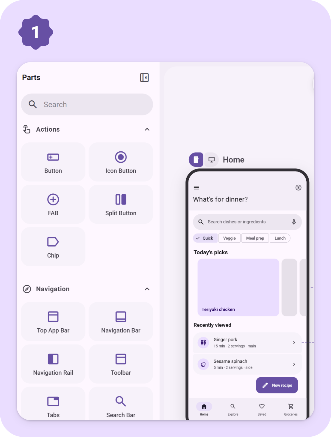 The parts panel beside a phone screen