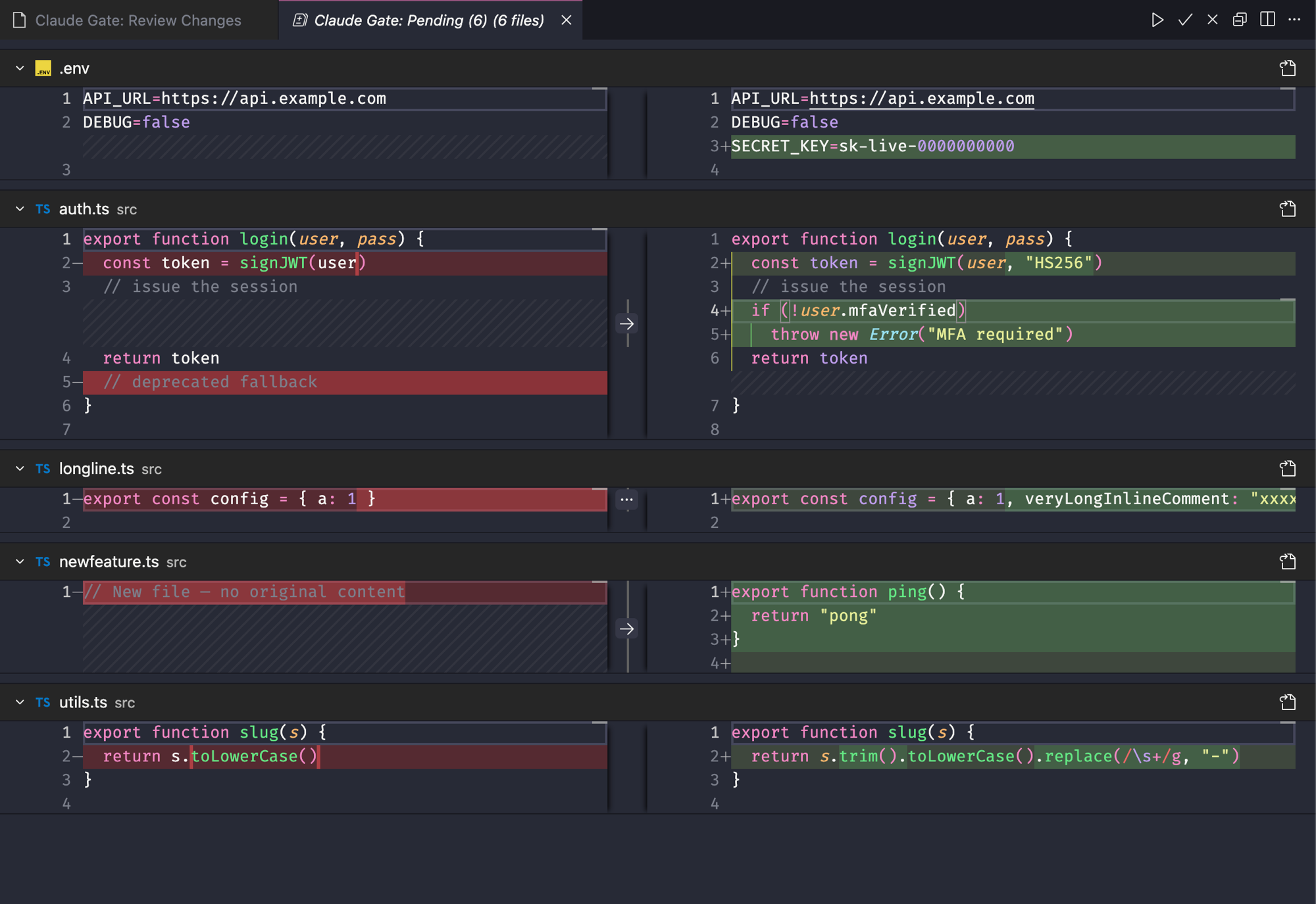 Review All Pending — native multi-diff
