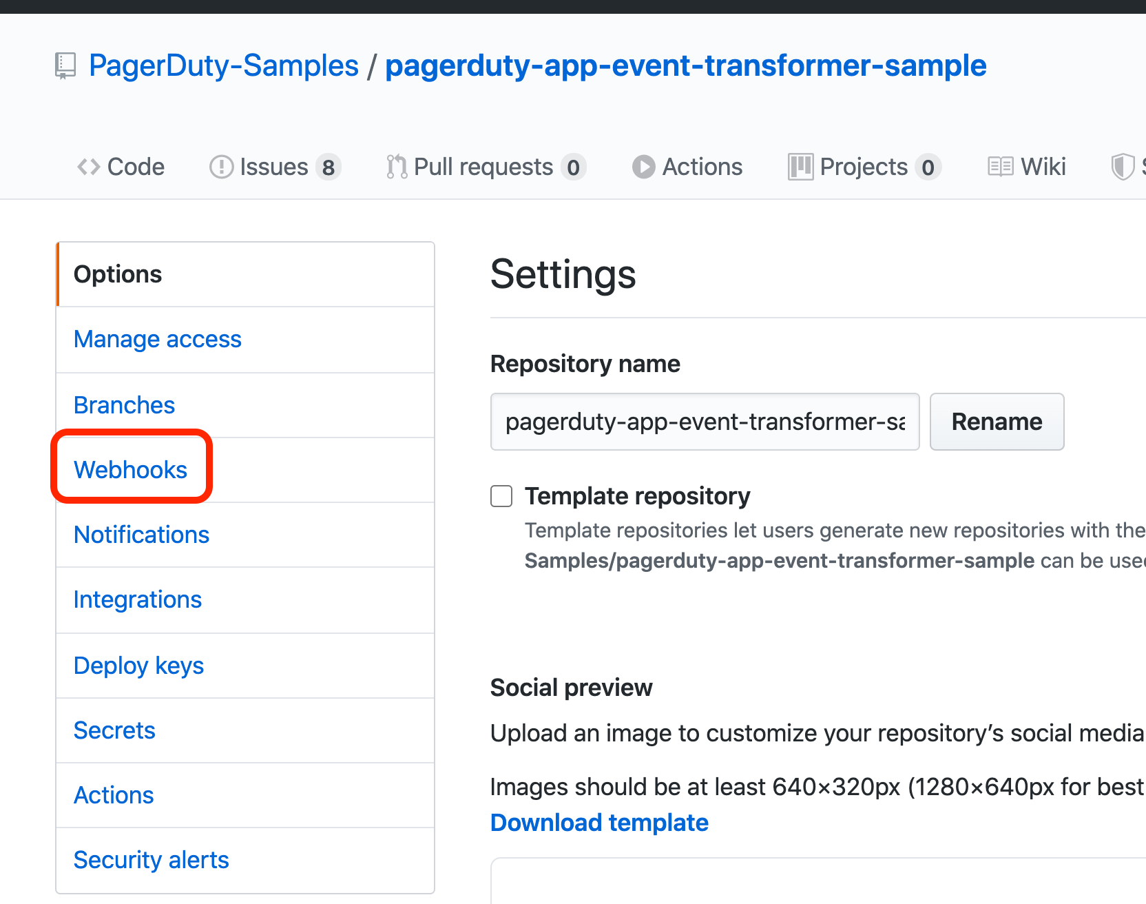 Webhook Settings Navigation