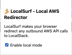 LocalSurf Extension snapshot showing that local mode has been enabled