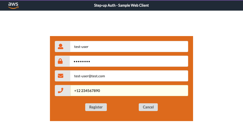 Registration Form where we specify the username, password, email address, and phone number to create a new user