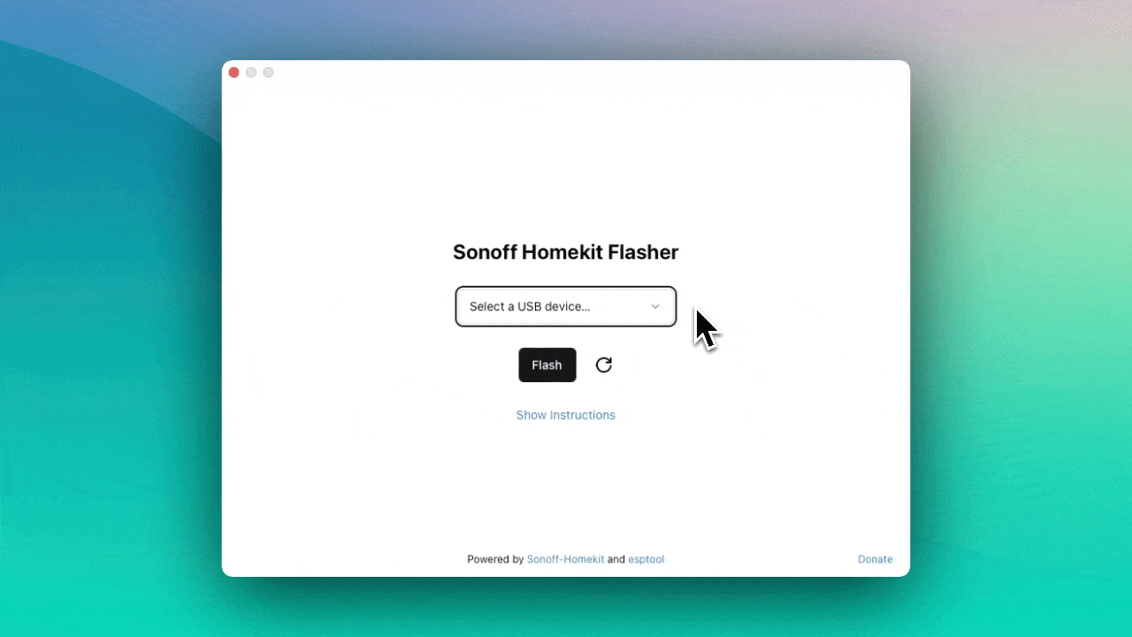 Screenshot of Sonoff Homekit Flasher