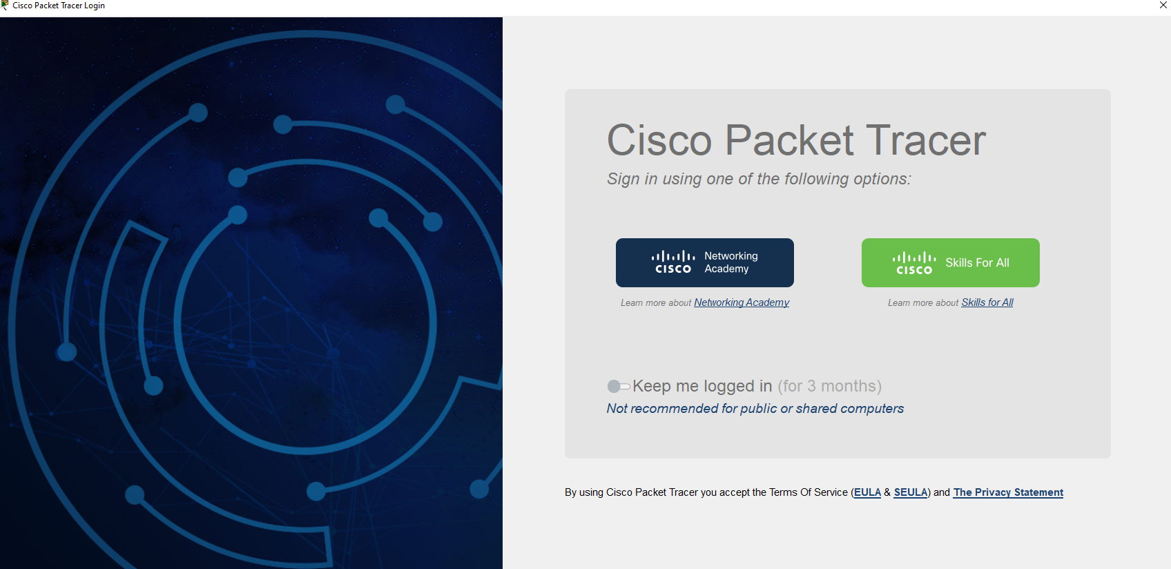 Cisco Packet Tracer Login Window