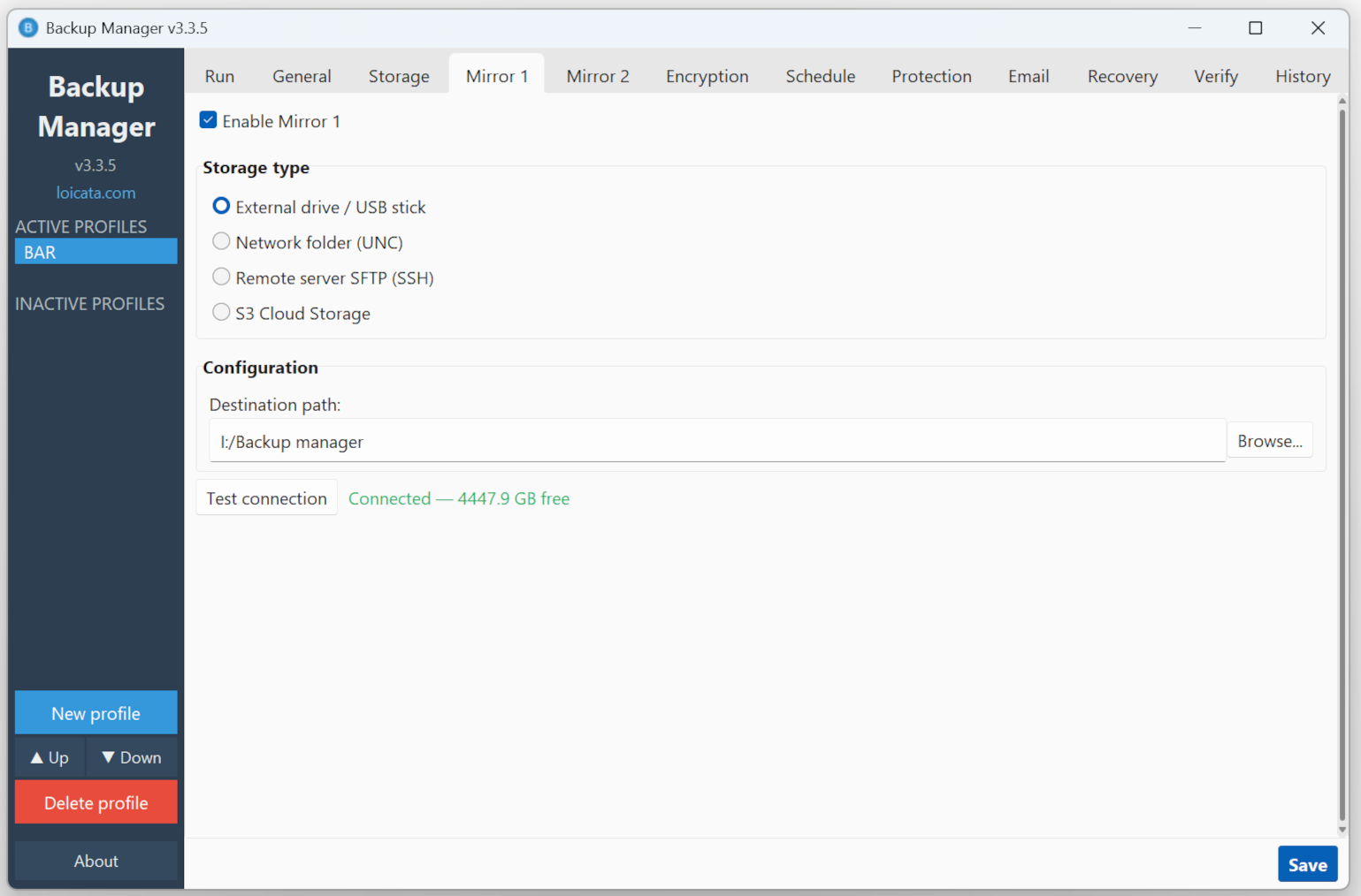 Mirror configuration tab