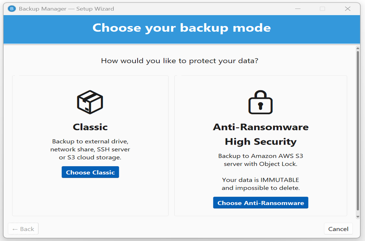 Backup Manager - Setup wizard