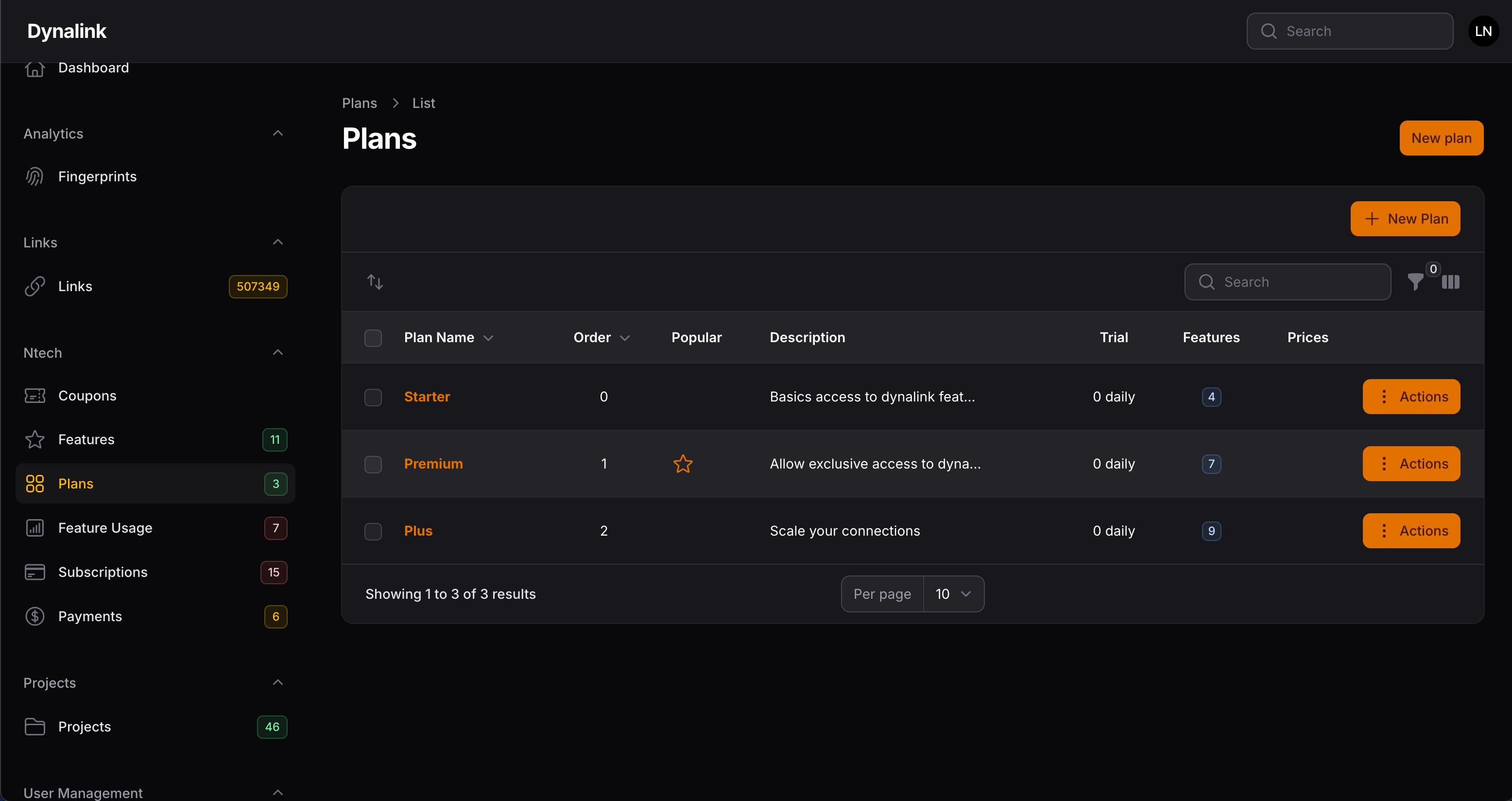 Plan Management Interface