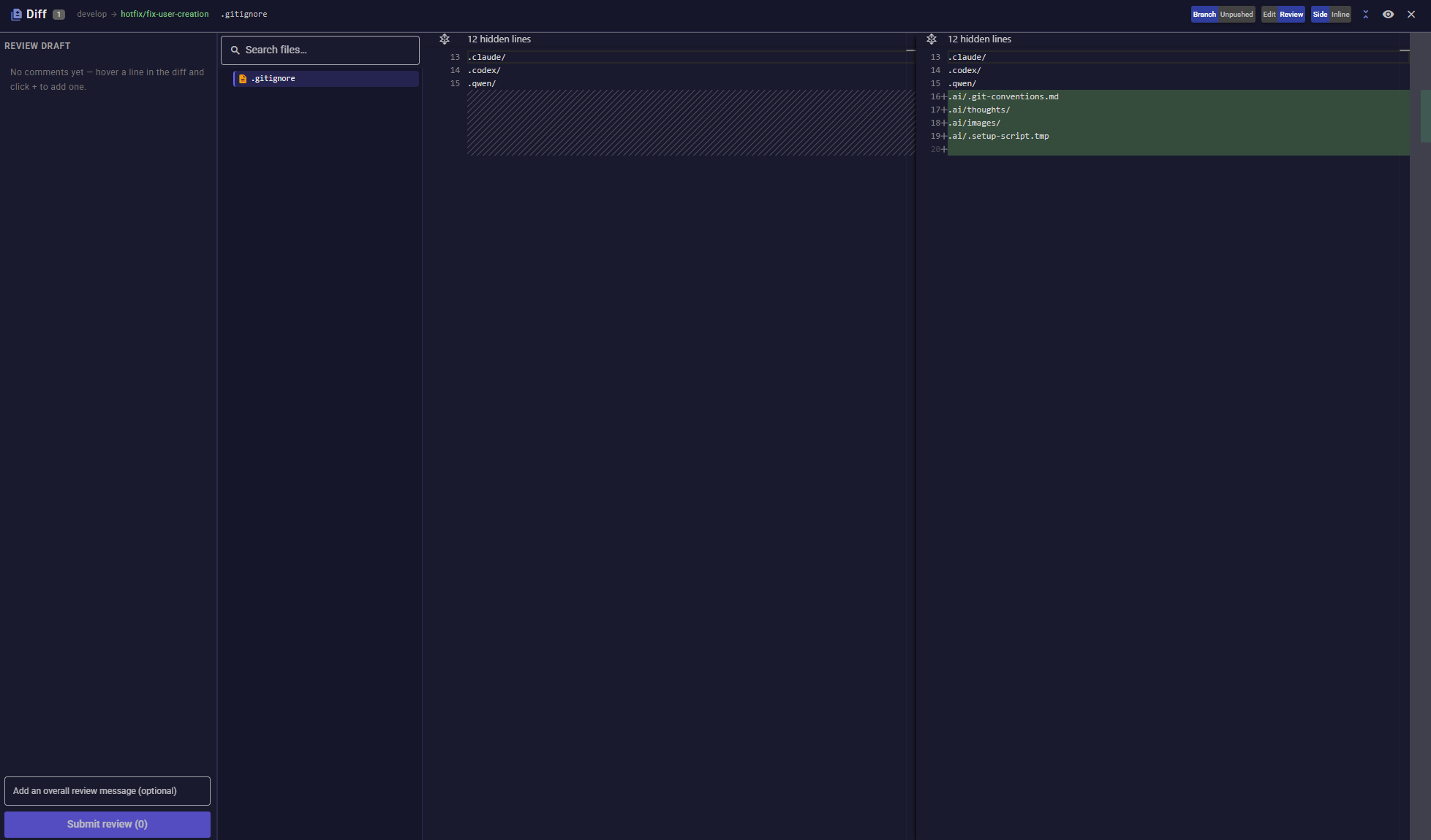 Diff viewer with side-by-side changes