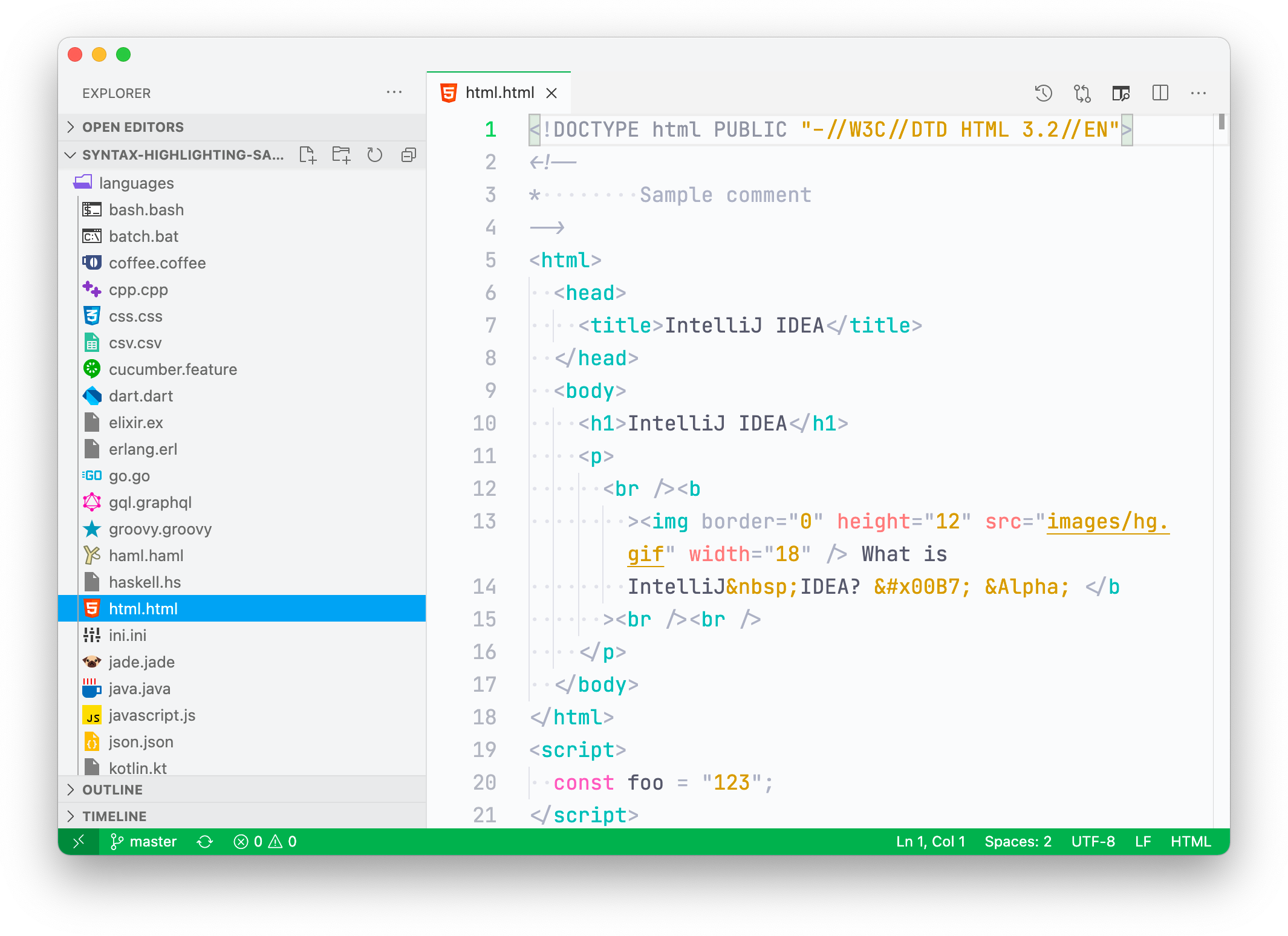 Screenshot of some HTML sample code