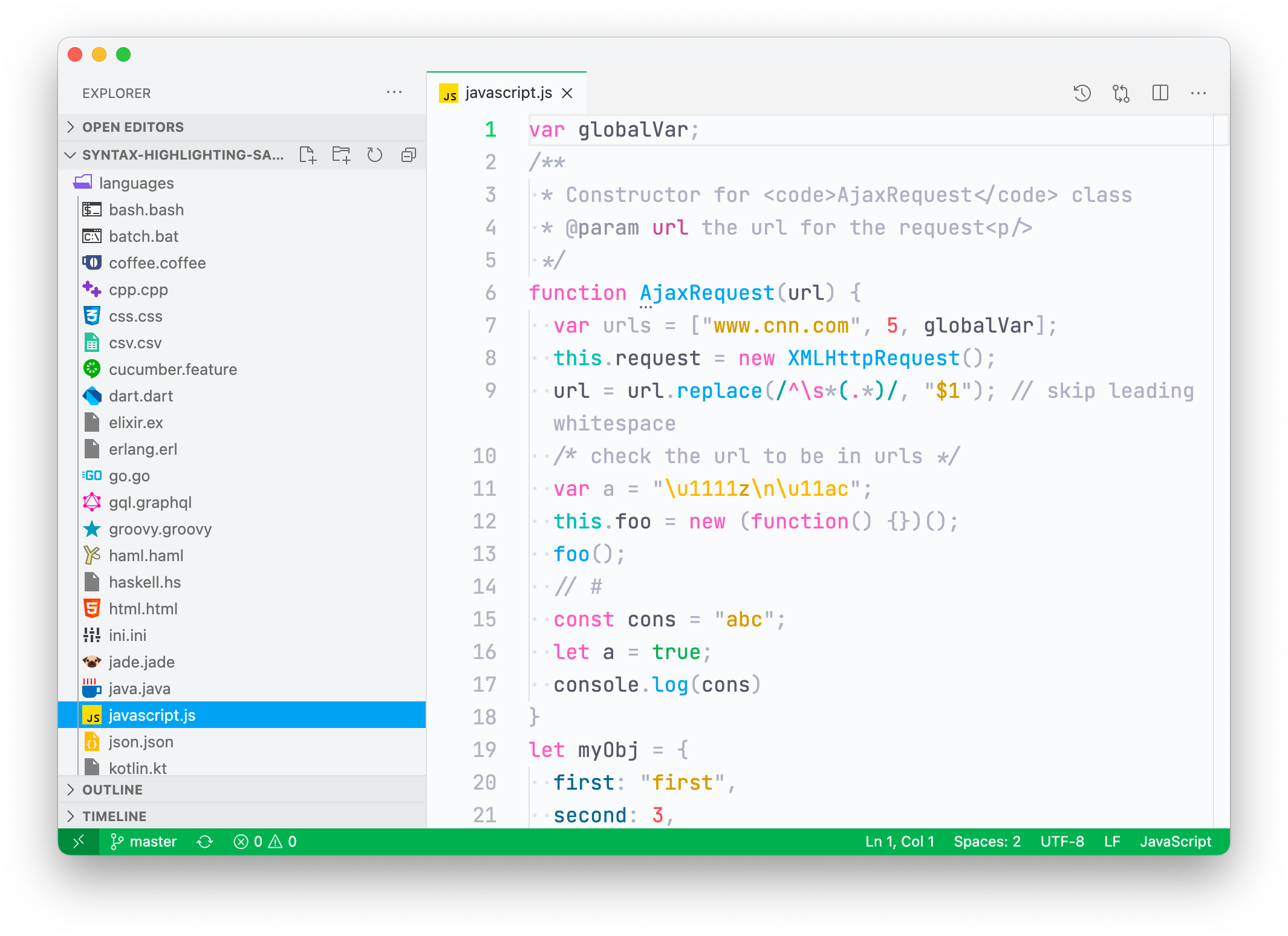 Screenshot of some JavaScript sample code