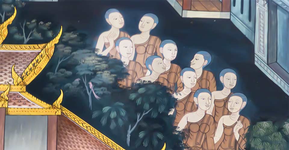 thai mural painting of bhikkhunis