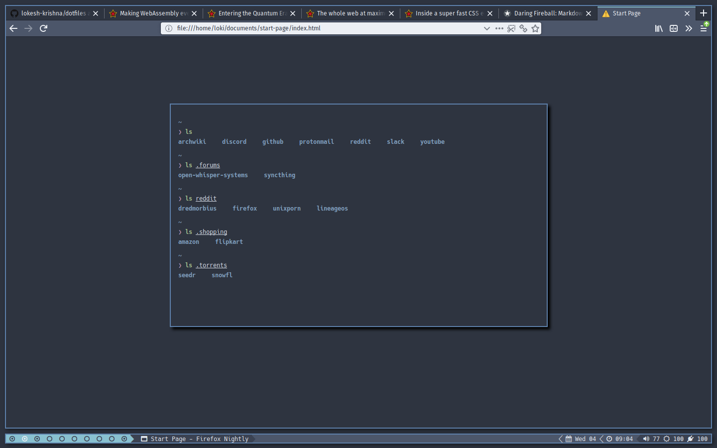 Firefox showing my custom start page