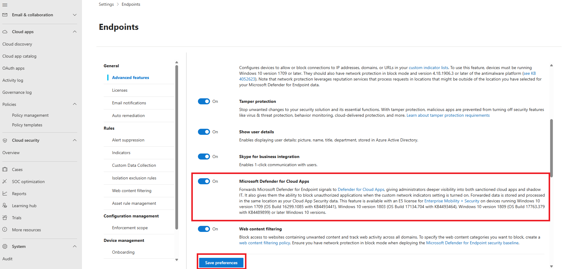 Enable MDCA Integration