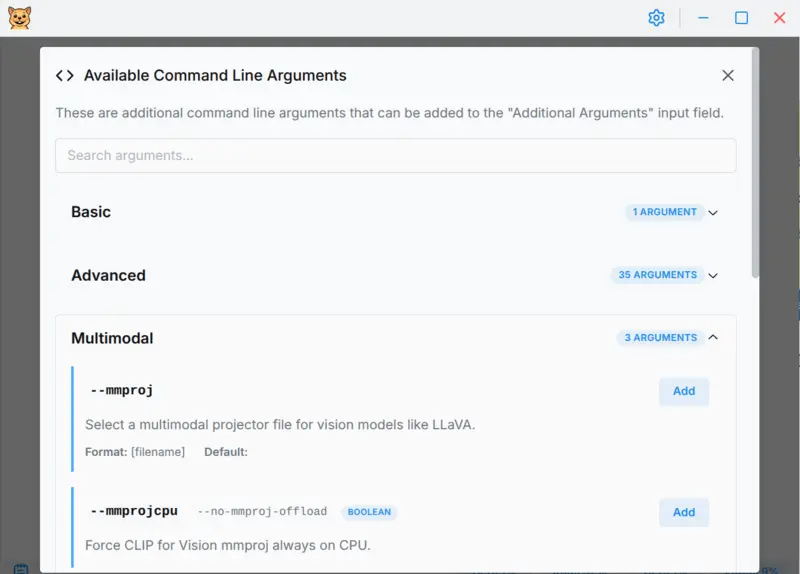 Command Line Arguments Modal