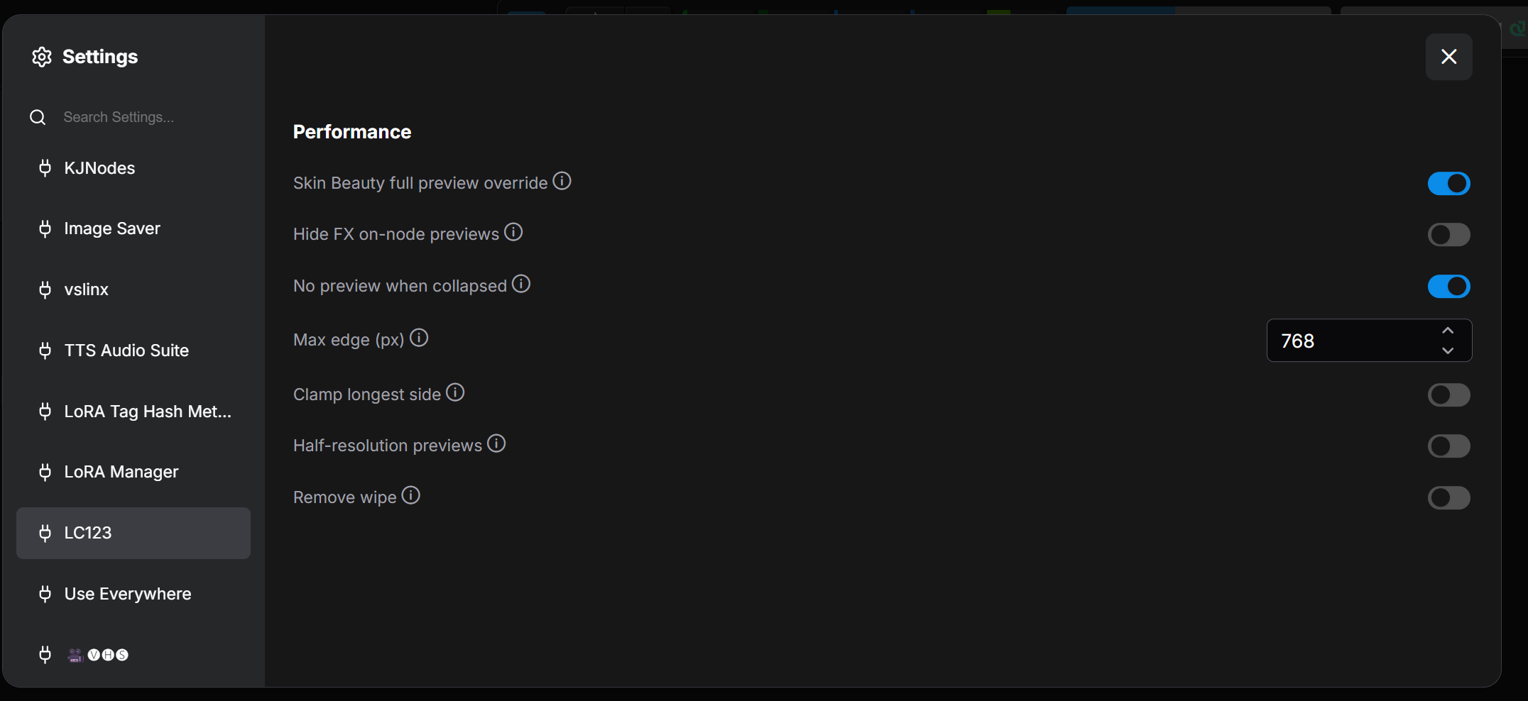 LC123 Performance settings