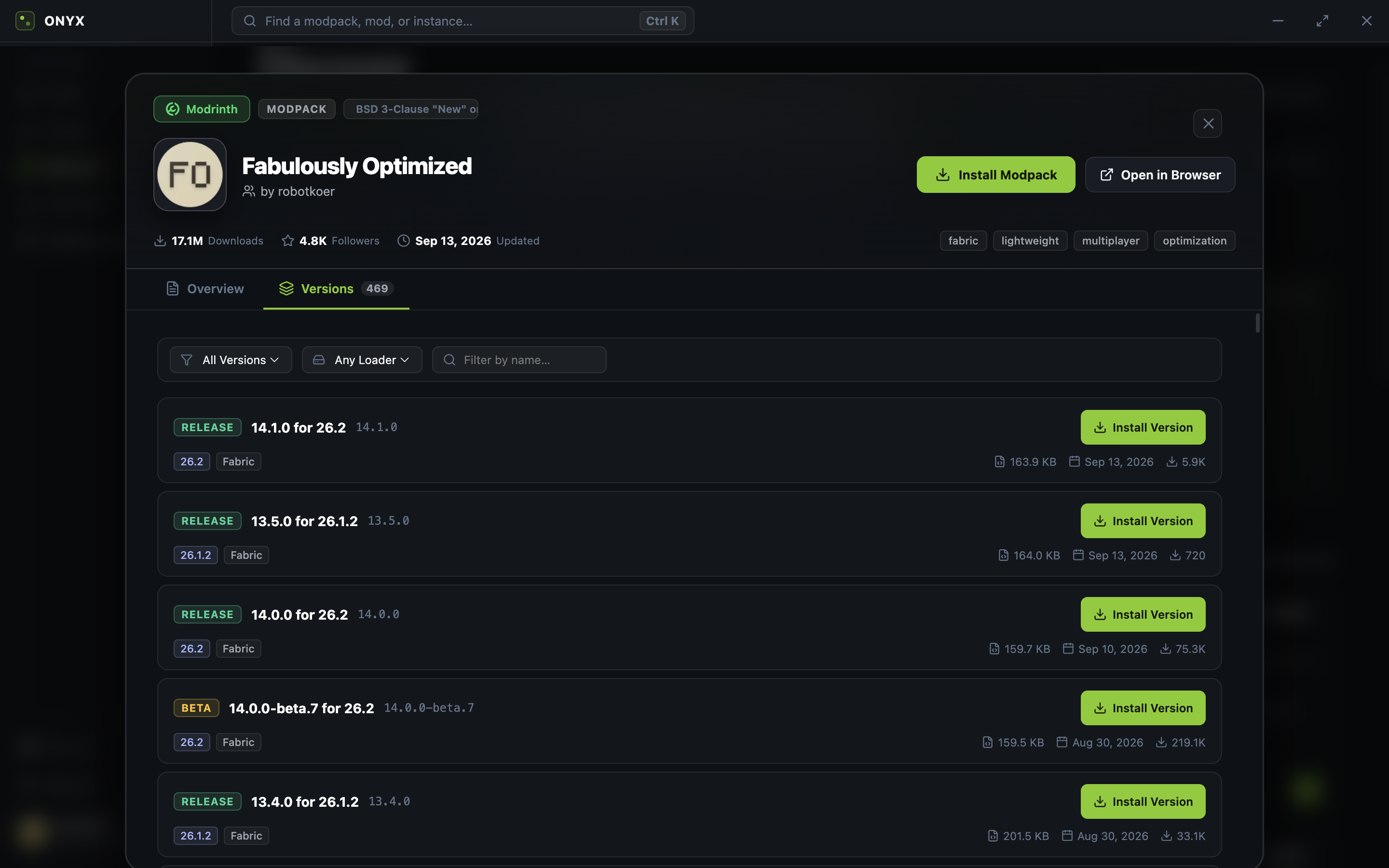 Mod versions, filters, and 1-click install