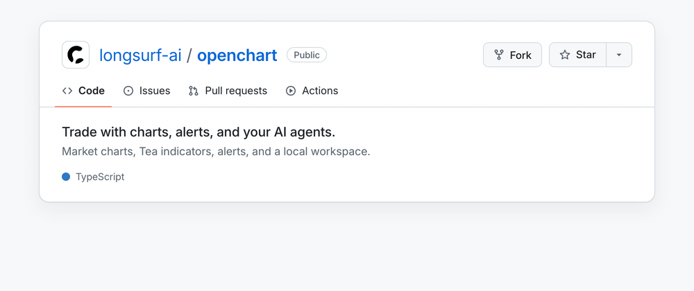 A cursor clicks Star on the OpenChart GitHub repository, changing it to Starred.