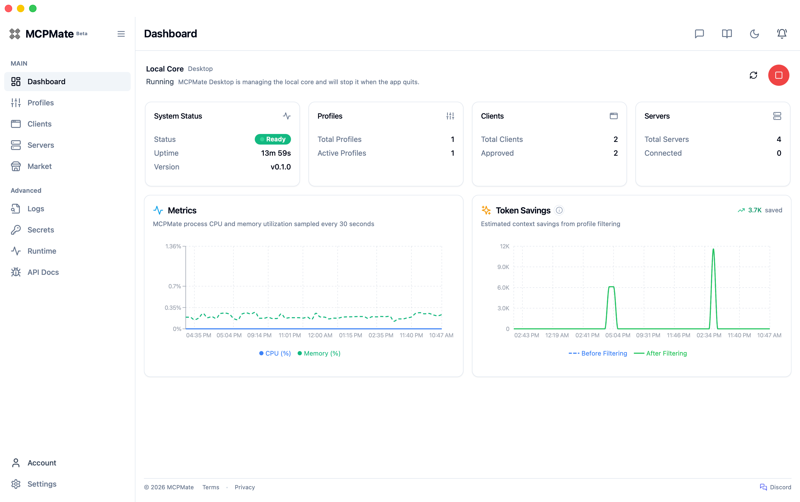 MCPMate dashboard