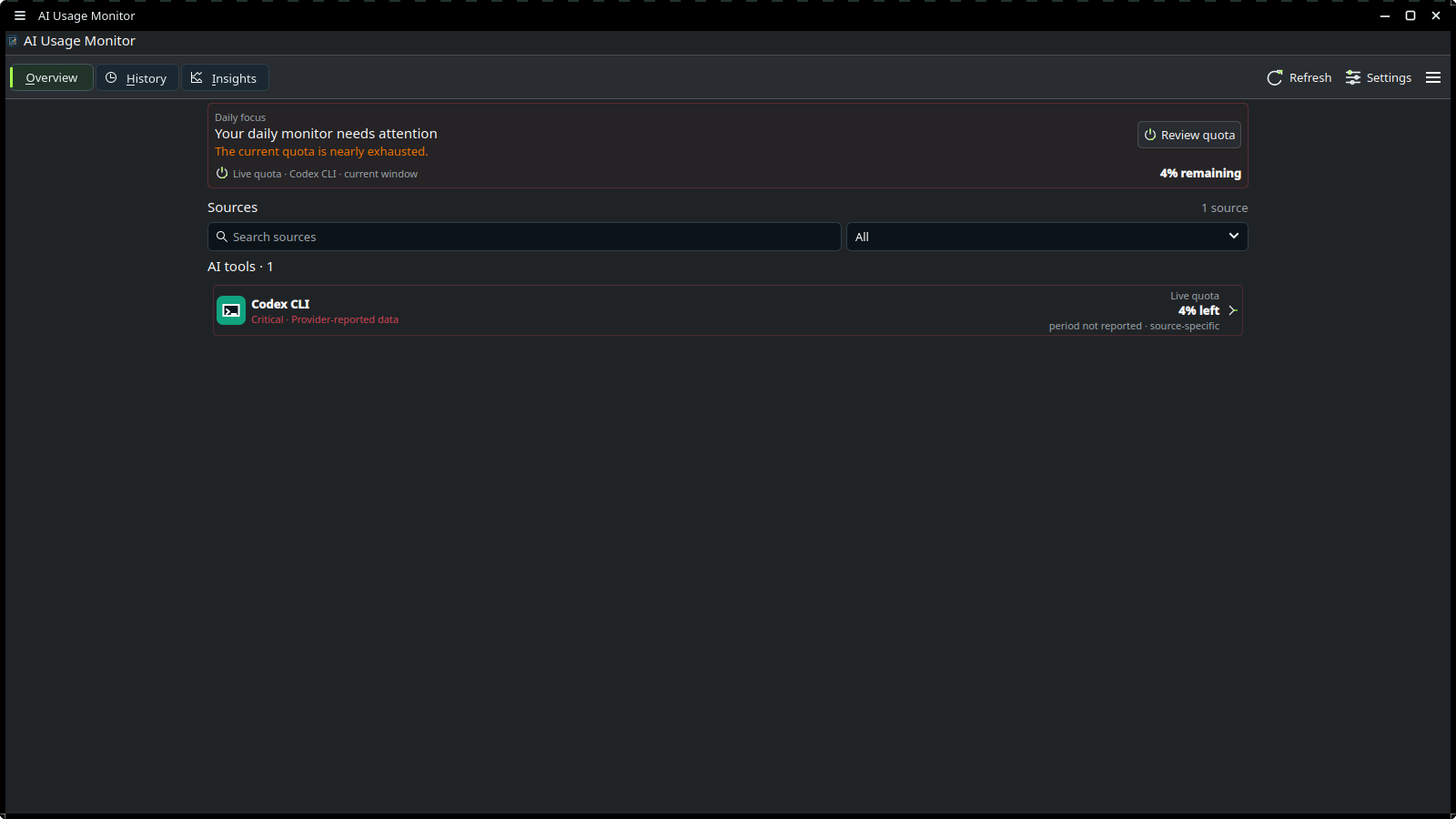 Overview prioritizing a critical Codex CLI quota