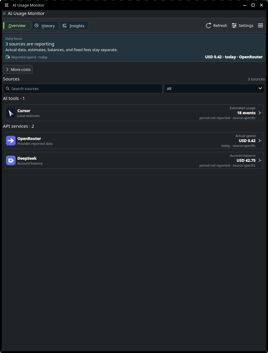 AI Usage Monitor Overview in the Plasma popup