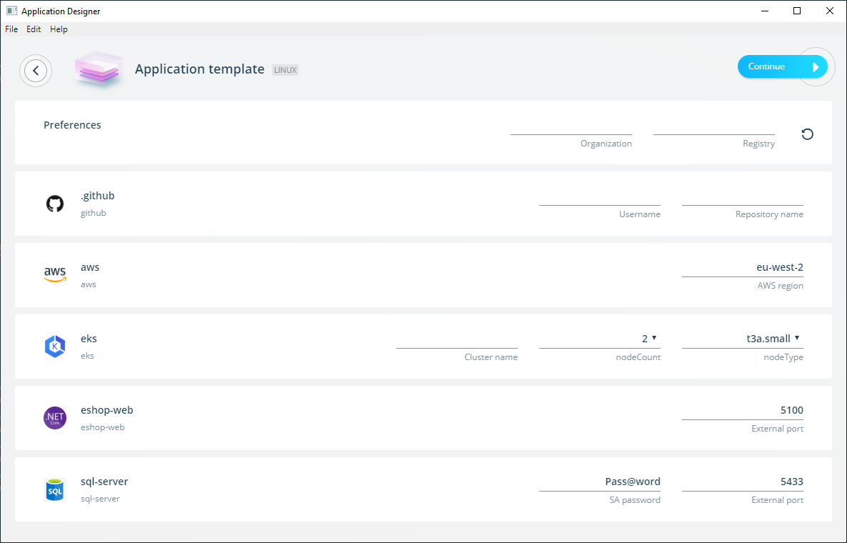 Adding deployment parameters to the template