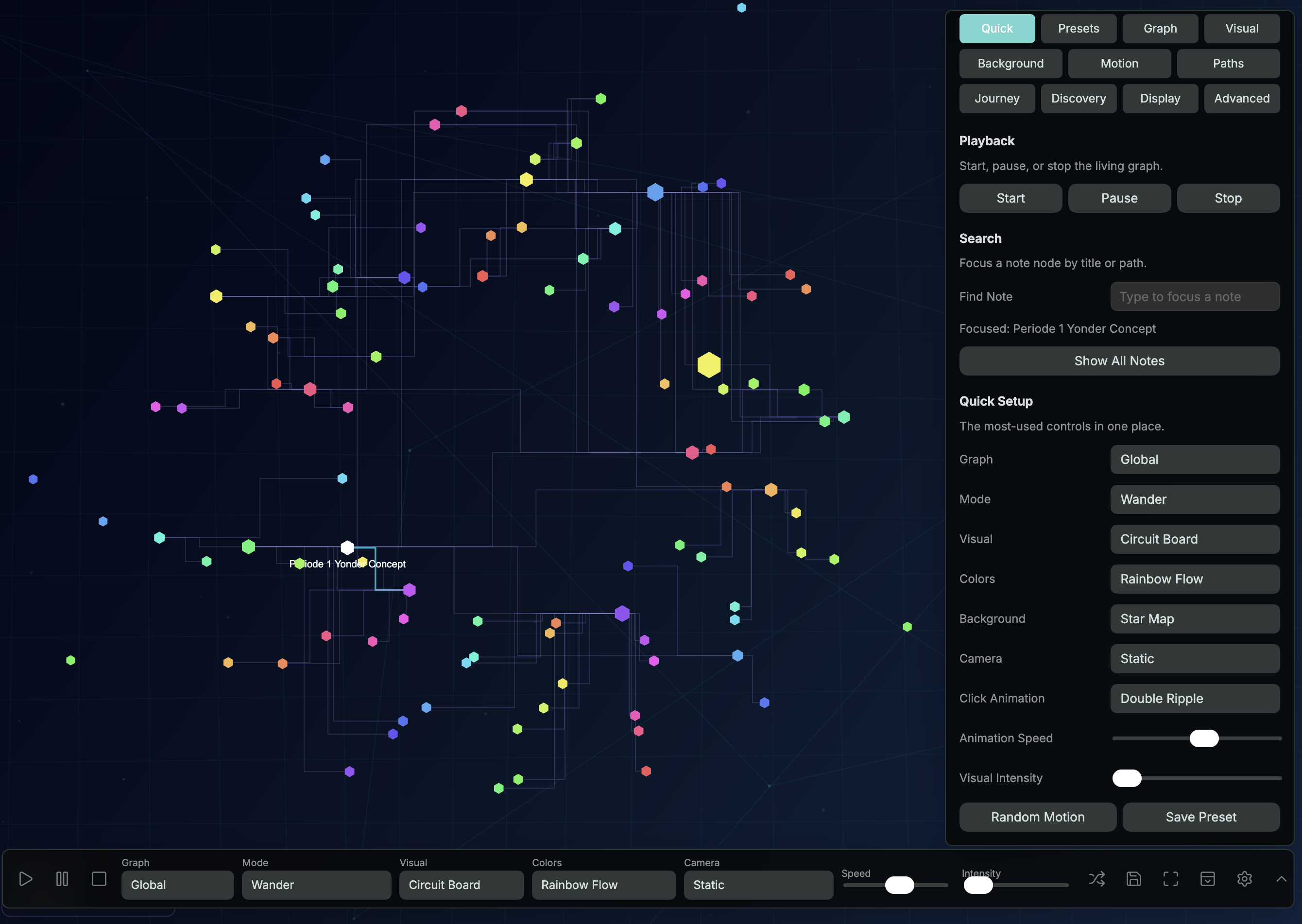Circuit Board graph with Rainbow Flow colors and quick controls