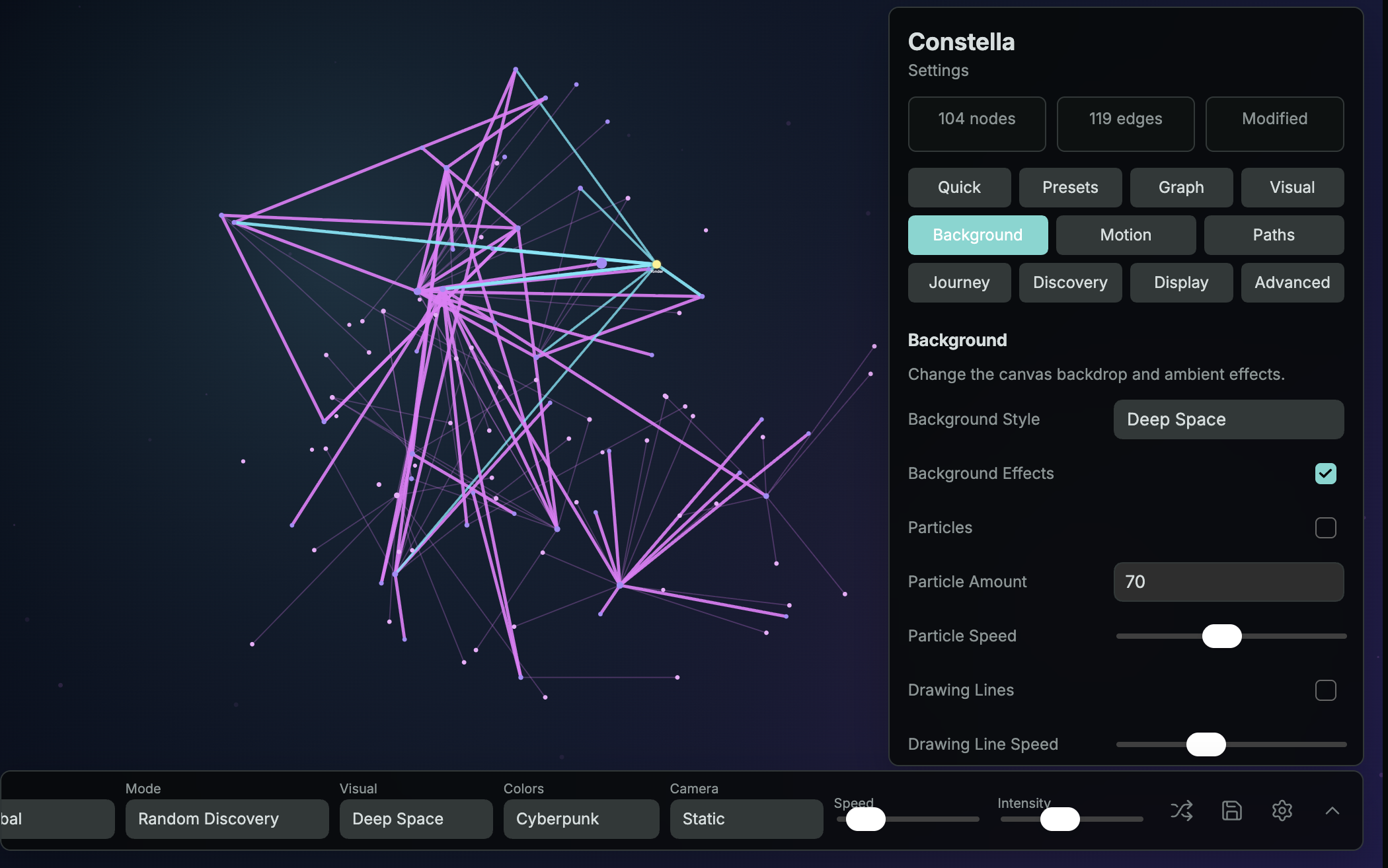 Deep Space graph with Cyberpunk colors and background controls