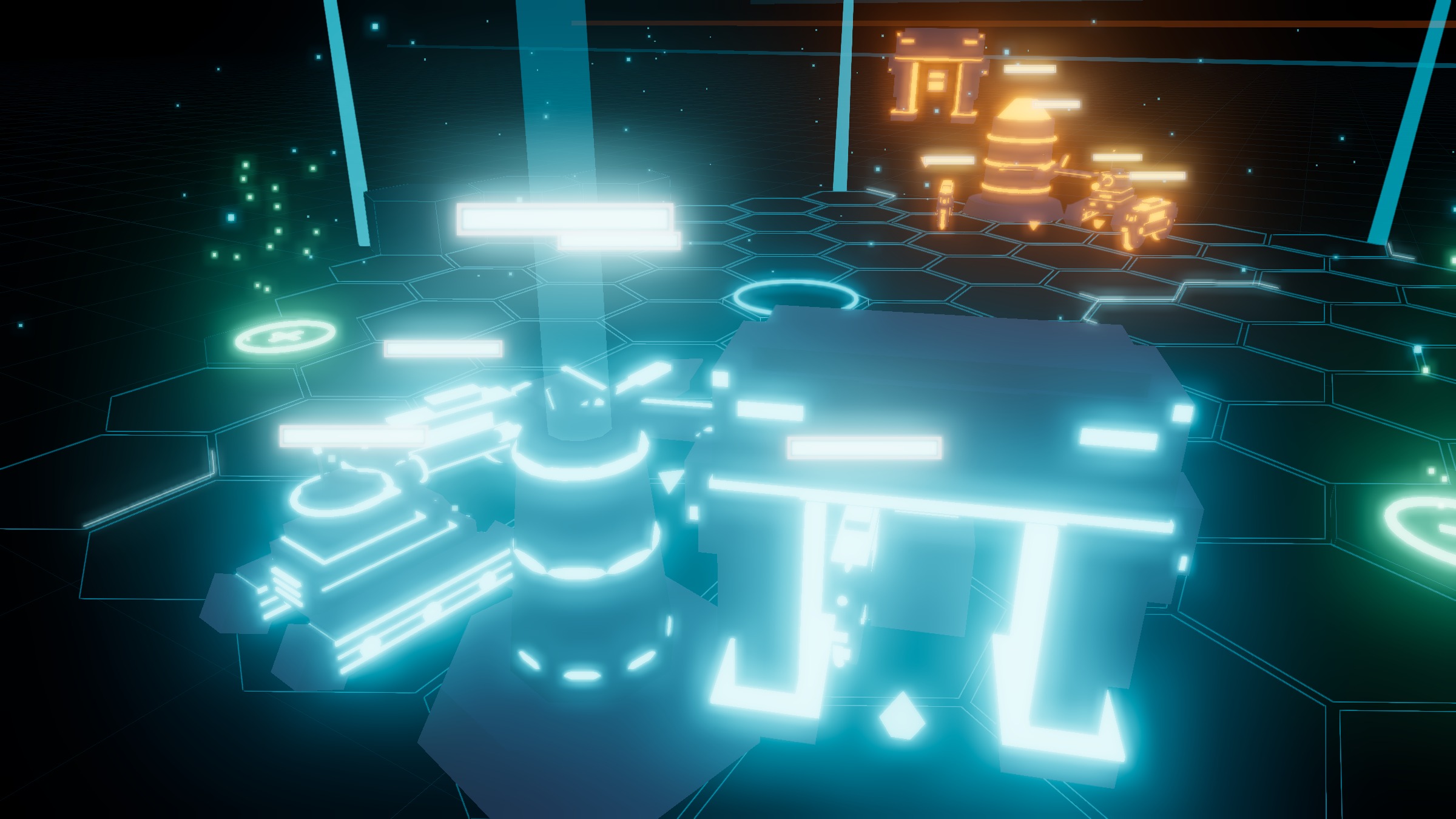 Close-up of units and light walls