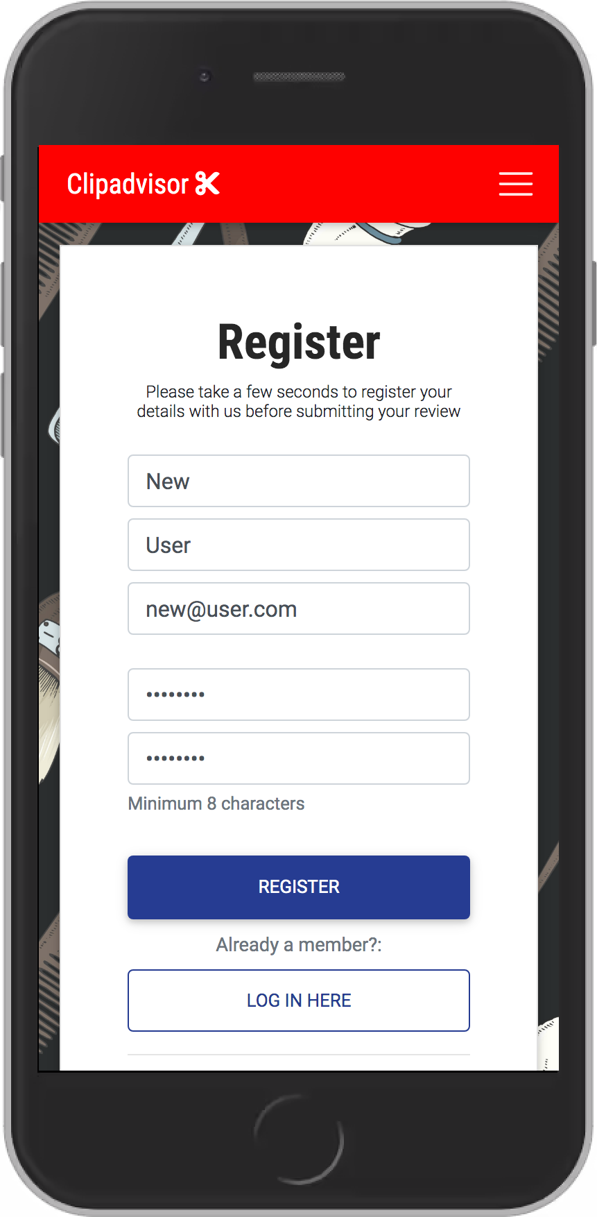 Clipadvisor registration form