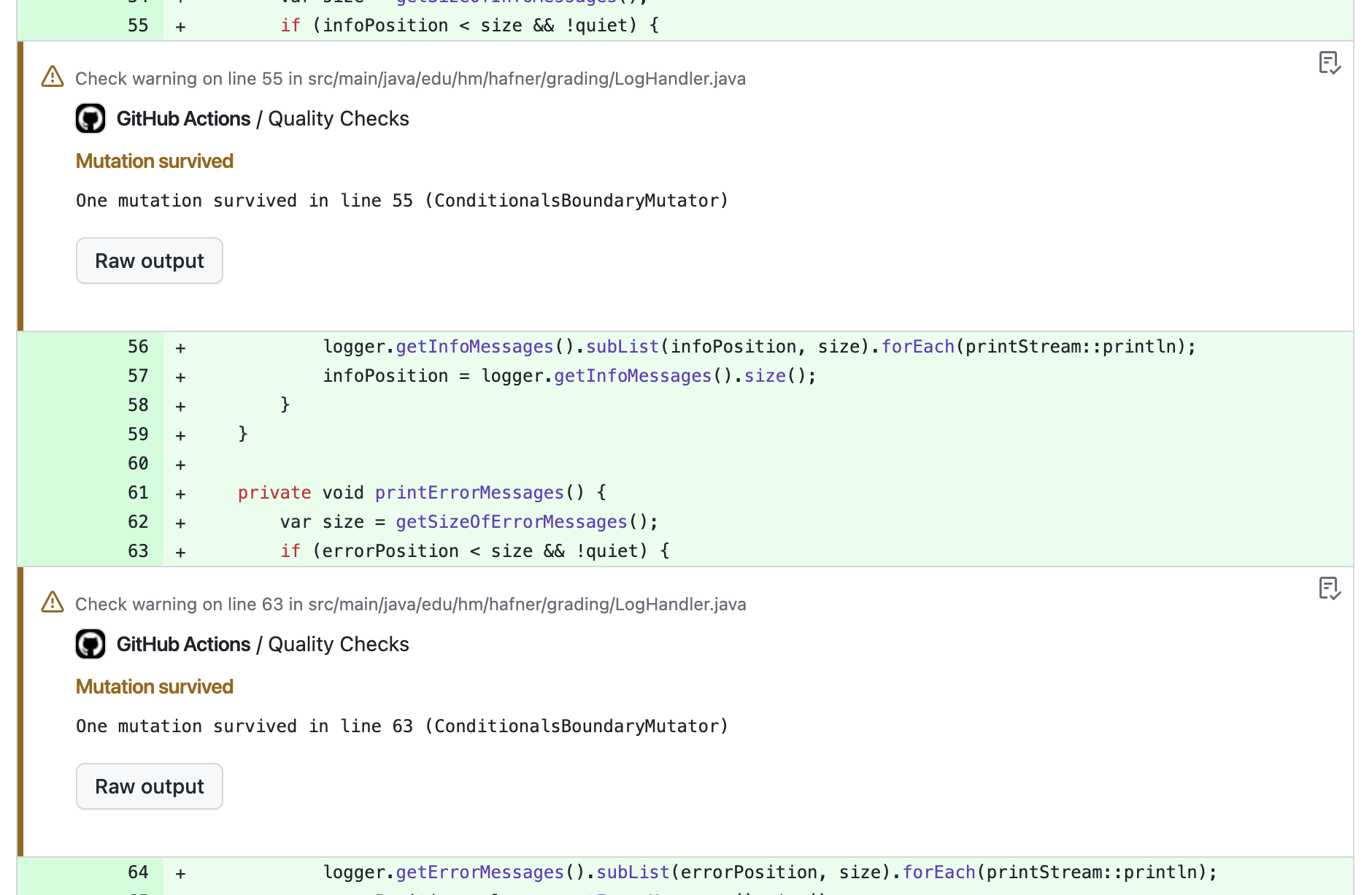 Mutation coverage annotations