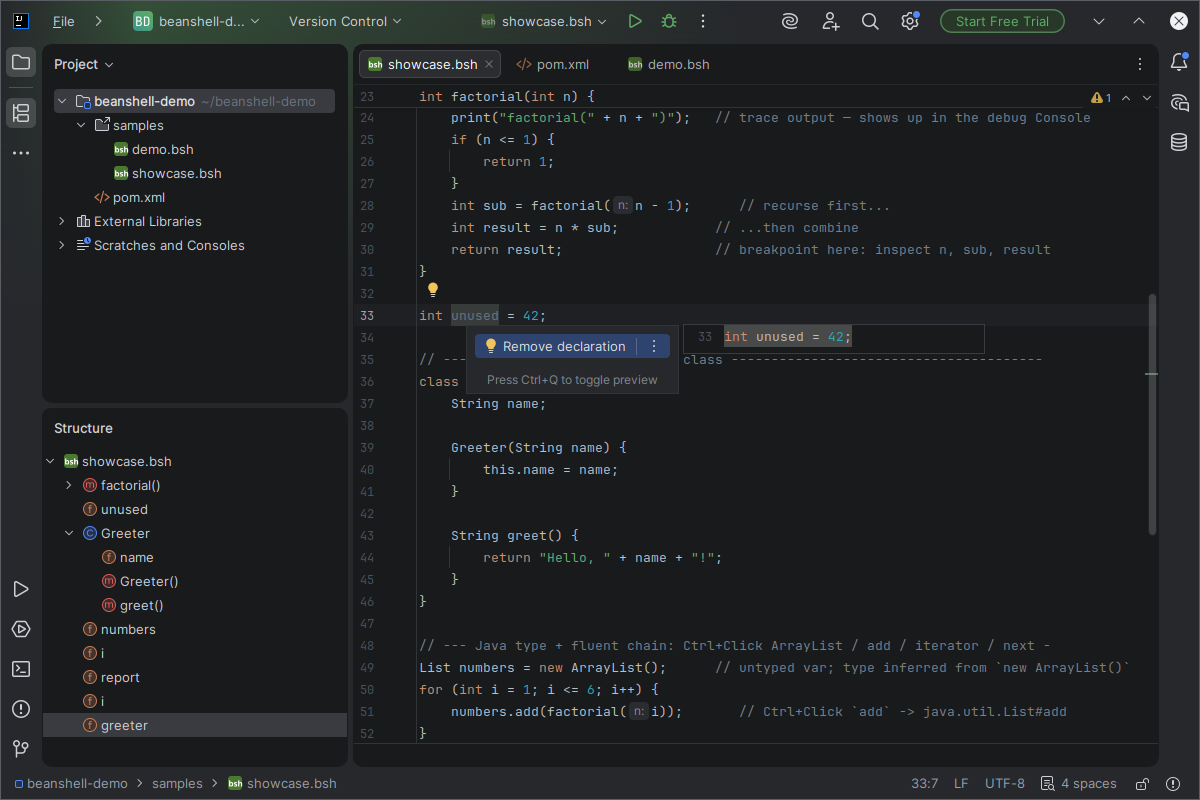 Inspection quick-fix for an unused variable