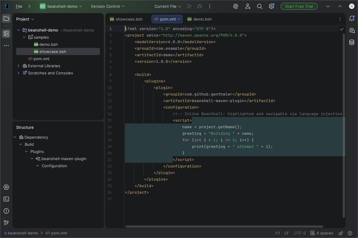 BeanShell injected into pom.xml